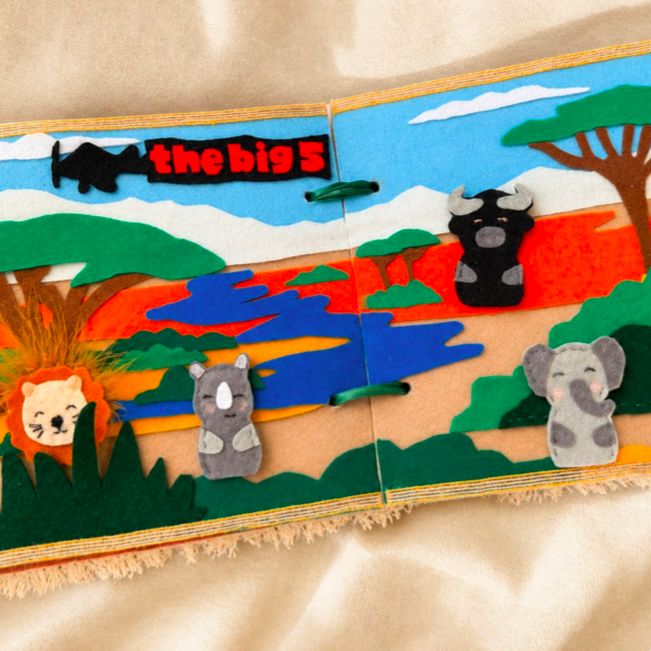 Big Five safari felt quiet book spread