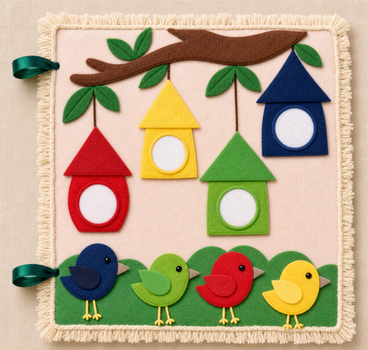 Felt birds and birdhouses matching activity page