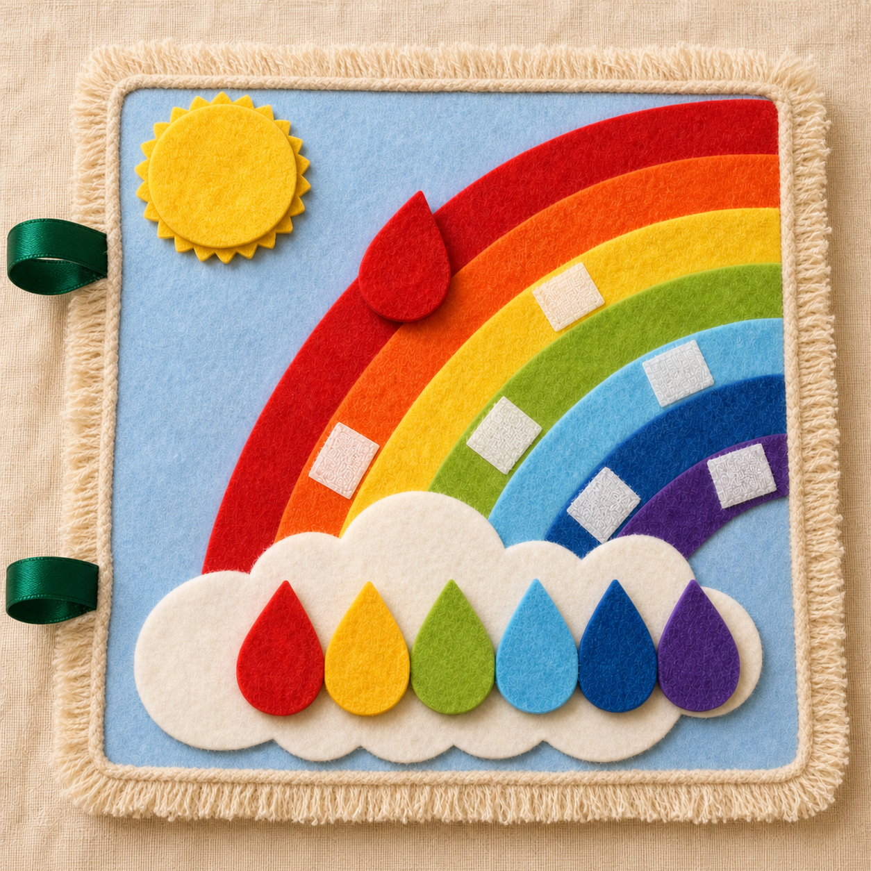 Felt rainbow and raindrop colour matching page