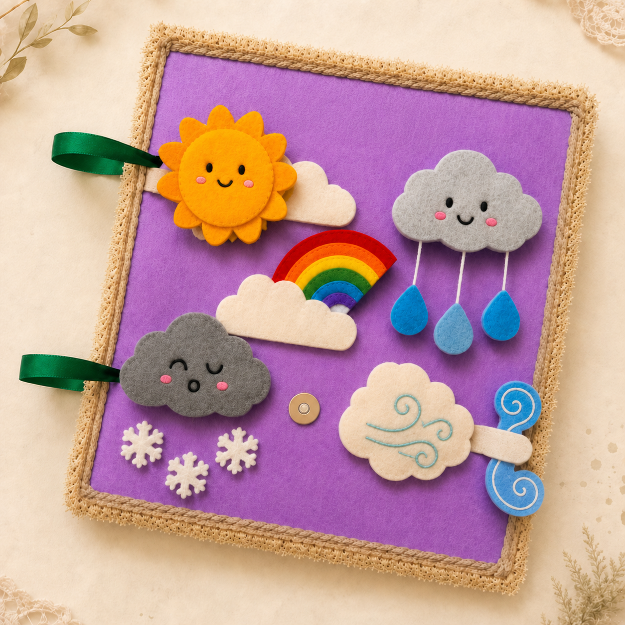 Felt weather activity page with sun clouds rain snow and wind