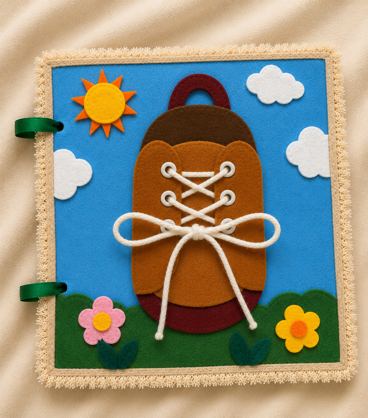 Felt lace-up shoe tying activity page
