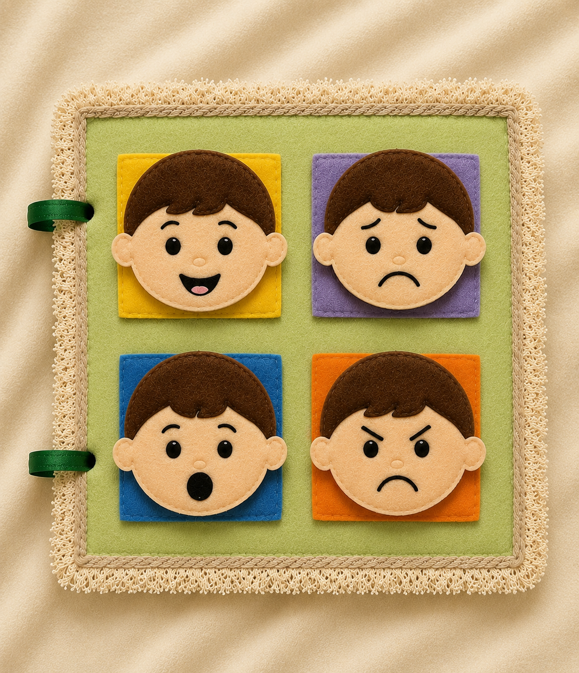 Felt emotions activity page with four facial expressions